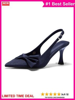 Slingback High Heels Bow Tie Closed Pointed Toe Pumps
